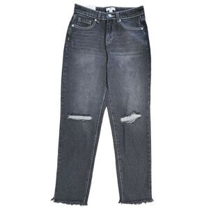 BP Women's Black Mid-Wash High-Rise Frayed Hem Distressed Mom Jeans Size 26 NWT